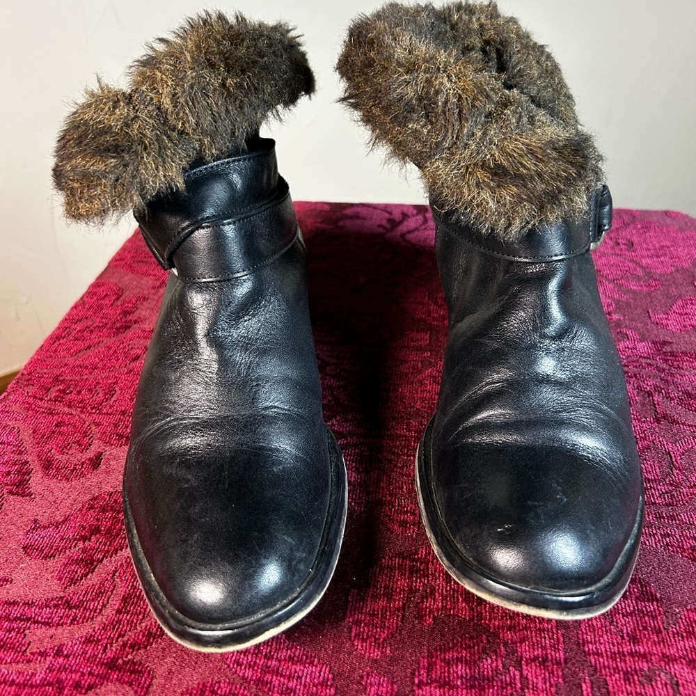 Italian Sesto Meucci Luxury Leather Biker Boots Fur Lined Size 6 - Picture 4 of 9